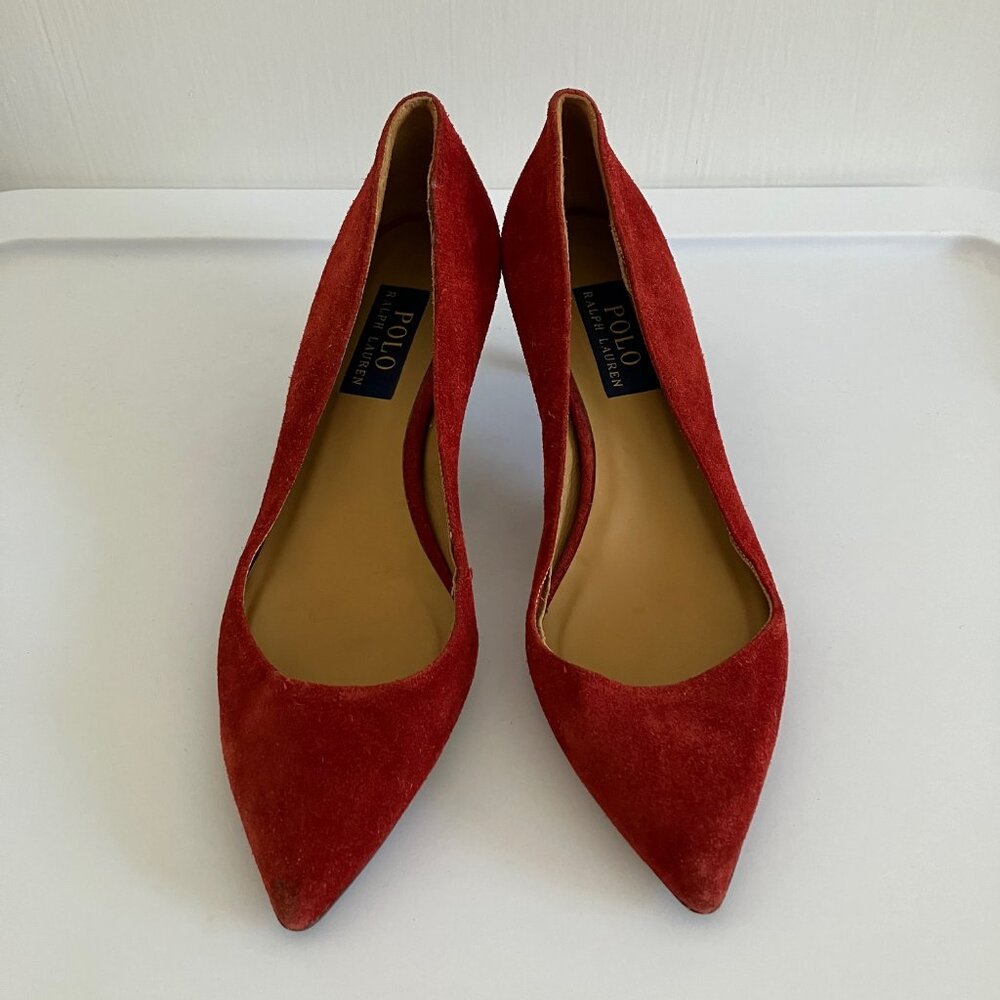 Women Polo Red Suede Kitten Heels